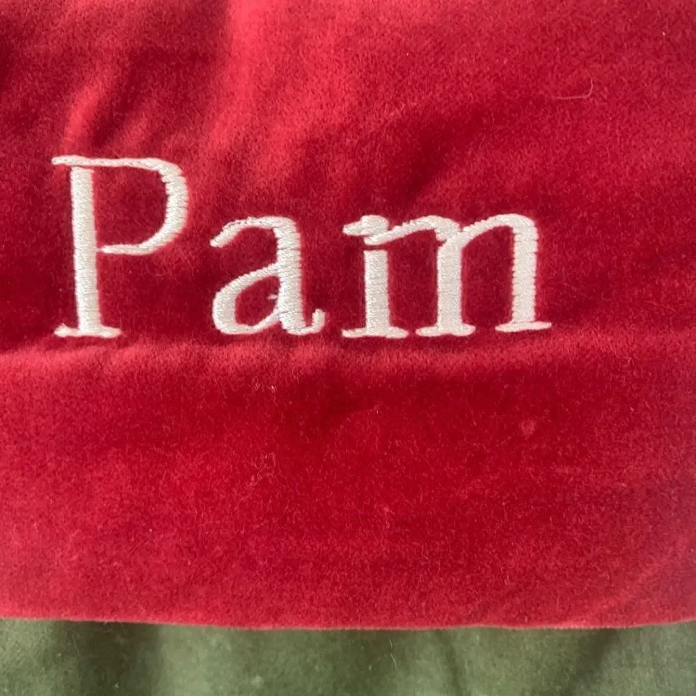 Pottery Barn “Pam” red and green velvet Christmas stocking OS‎